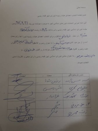ترکیب جدید هیئت رئیسه شورای اسلامی شهر قلعه رییسی مشخص شد